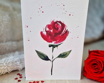 Watercolor card rose / flower / love / Mother's Day / red