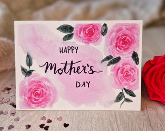 Watercolor card "Happy Mother's Day" / roses / love / folding card / Mother's Day / pink