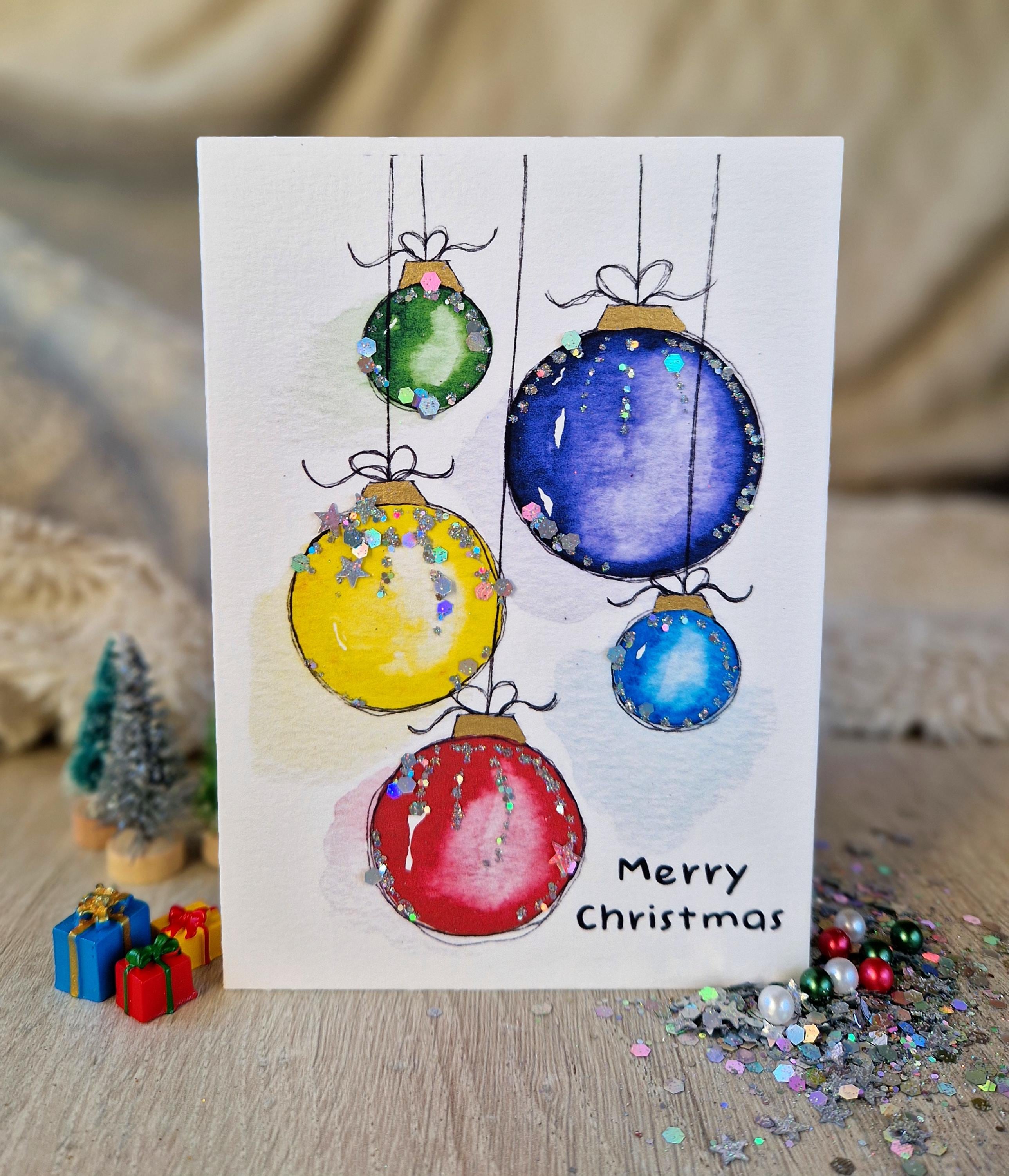 水彩クリスマスカード「メリークリスマス」/ キラキラ / カラフルな