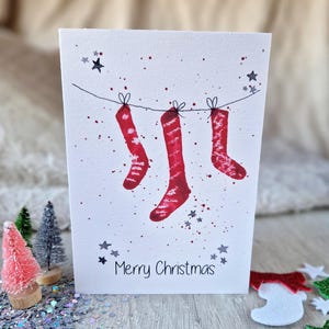 Aquarell Weihnachtskarte "Merry Christmas" / Weihnachtssocken / chimney socks / christmas / Weihnachtsstrümpfe / Klappkarte / Weihnachten /