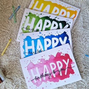 Biglietto d'auguri ad acquerello "Buon compleanno a te" / biglietto d'auguri / biglietto pieghevole / rosa / blu / verde / giallo / compleanno