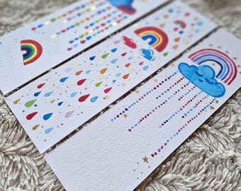 Watercolor bookmark cloud / rainbow / gold / glitter / metallic / bookmark / watercolor / handmade / books / gift / laminated