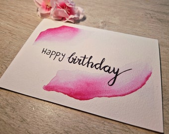 Aquarell Geburtstagskarte "Happy Birthday" / Karte zum Geburtstag / Klappkarte / rosa / pink / Geburtstag