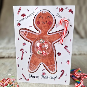 Aquarell Schüttelkarte "Merry Christmas!" / Lebkuchenmann / ginger bread / Süßigkeiten / Sweets /  Weihnachtskarte / Weihnachten / Geschenk