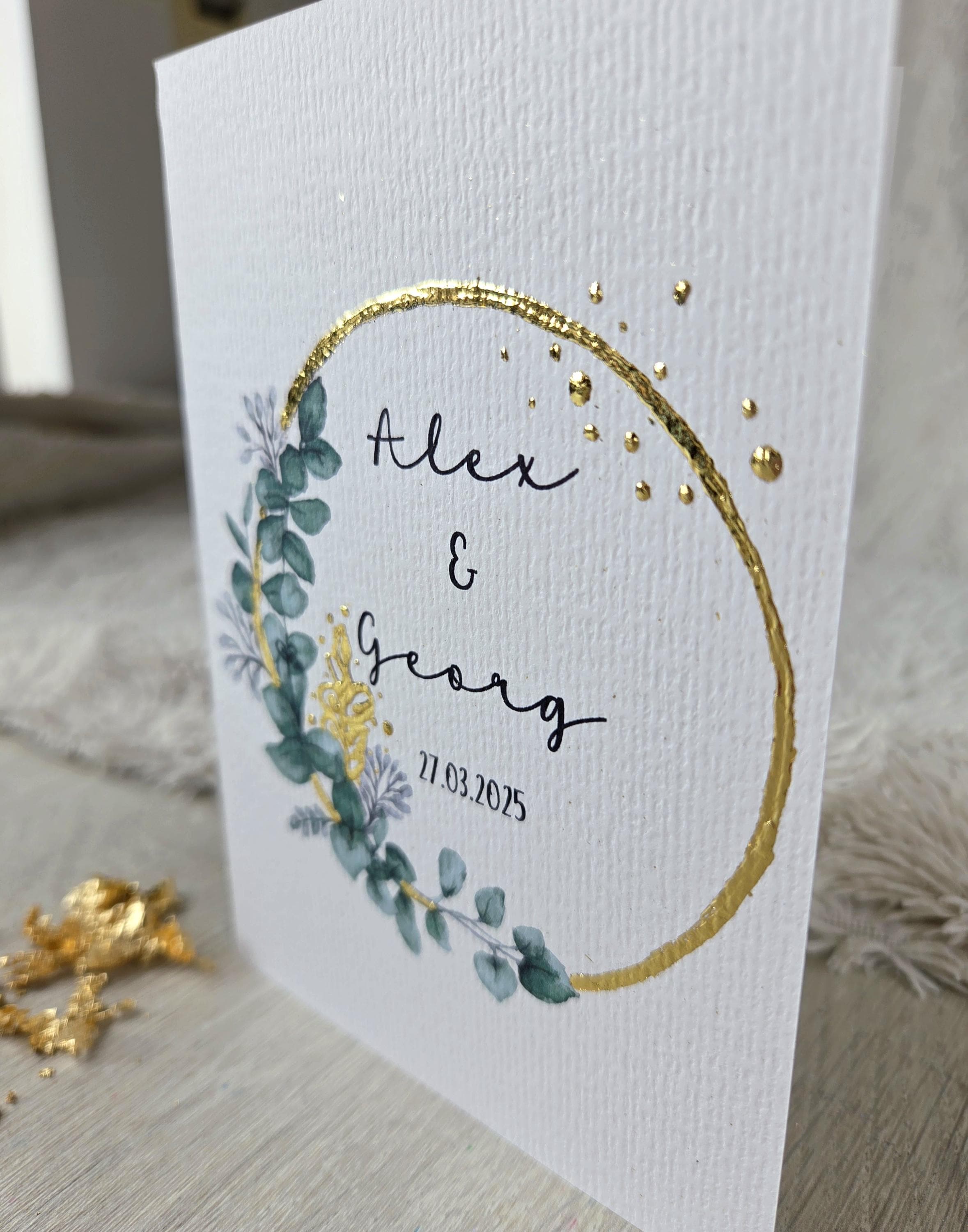 Glückwunschkarte Zur Hochzeit "Happy Hochzeit" Mit Goldprägung, 12x18 Cm, Aus Karton
