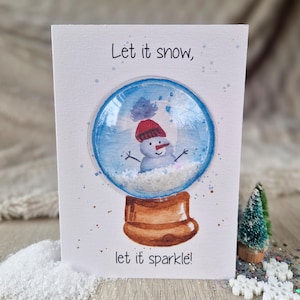 Aquarel schudkaart "Laat het sneeuwen, laat het sprankelen!" / Sneeuwbol / Sneeuw / Glitter / Kerstkaart / Kerstmis / Cadeau / Sneeuw