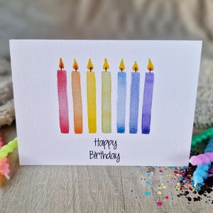 Watercolor birthday card "Happy Birthday" / Birthday card / Folding card / Candles / Birthday / Colorful