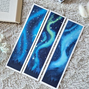 Segnalibro acquerello Aurora boreale / Galassia / Cielo notturno / Galassia / Segnalibro / acquerello / fatto a mano / libri / regalo / laminato
