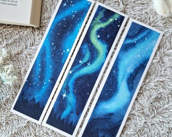 Watercolor Bookmark Northern Lights / Galaxy / Night Sky / Galaxy / Bookmark / watercolor / handmade / books / gift / laminated