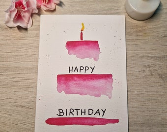 Aquarell Geburtstagskarte "Happy Birthday" / Torte / pink / Karte zum Geburtstag / Klappkarte / Geburtstag