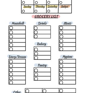 Shopping List, Grocery List Template, Grocery List