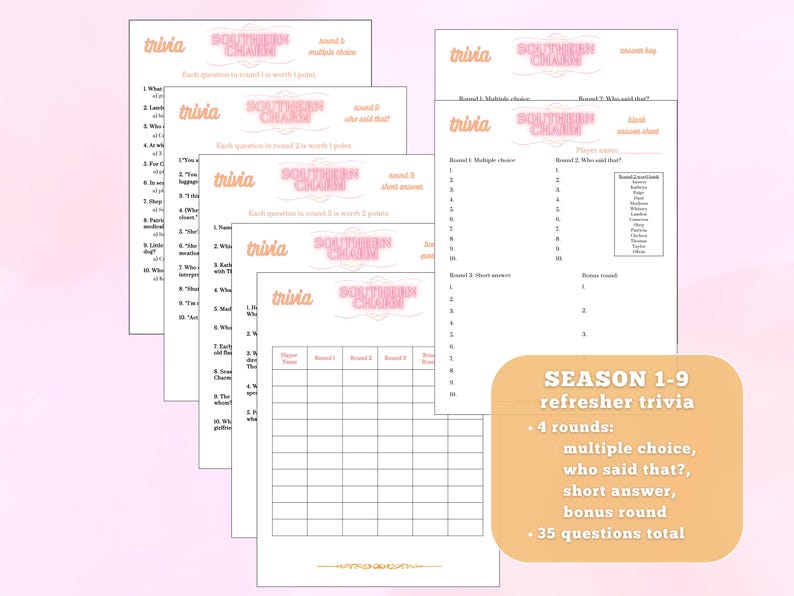 Southern Trivia Southern Charm Trivia Game, Seasons 1-10 Bravo (PDF Download) - Etsy