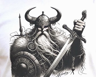Viking Warrior Shirt - Nordic Fantasy Viking Artwork, Scandinavian Norse Mythology Tee, Valkyrie