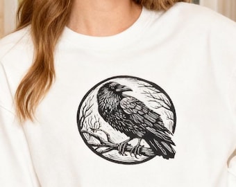 Bluza z nadrukiem w bloki kruka - Koszulka w kształcie kruka, Koszulka z ptakiem, Odzież czarownicy, Koszulka Cottagecore, Fantazyjne ubrania, Odzież Cottagecore