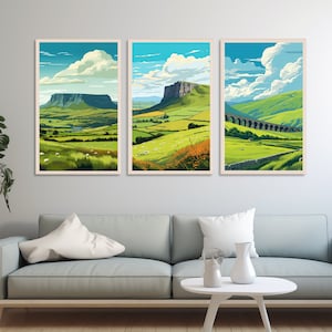 Pen-y-ghent, Ingleborough & Whernside Mountain Wall Art Digital Download Yorkshire Dales Three Peaks Landscape Decor Home Walking Gift