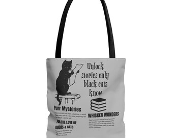 Bolsa de tela con gato negro y libros: un regalo original para los amantes de los gatos