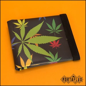 MOLLAFLUX Cartera unisex Slim RFID Block con elástico. Ácido Ganja. Estilo unisex, seguro y moderno. Ideal para los amantes del cannabis.