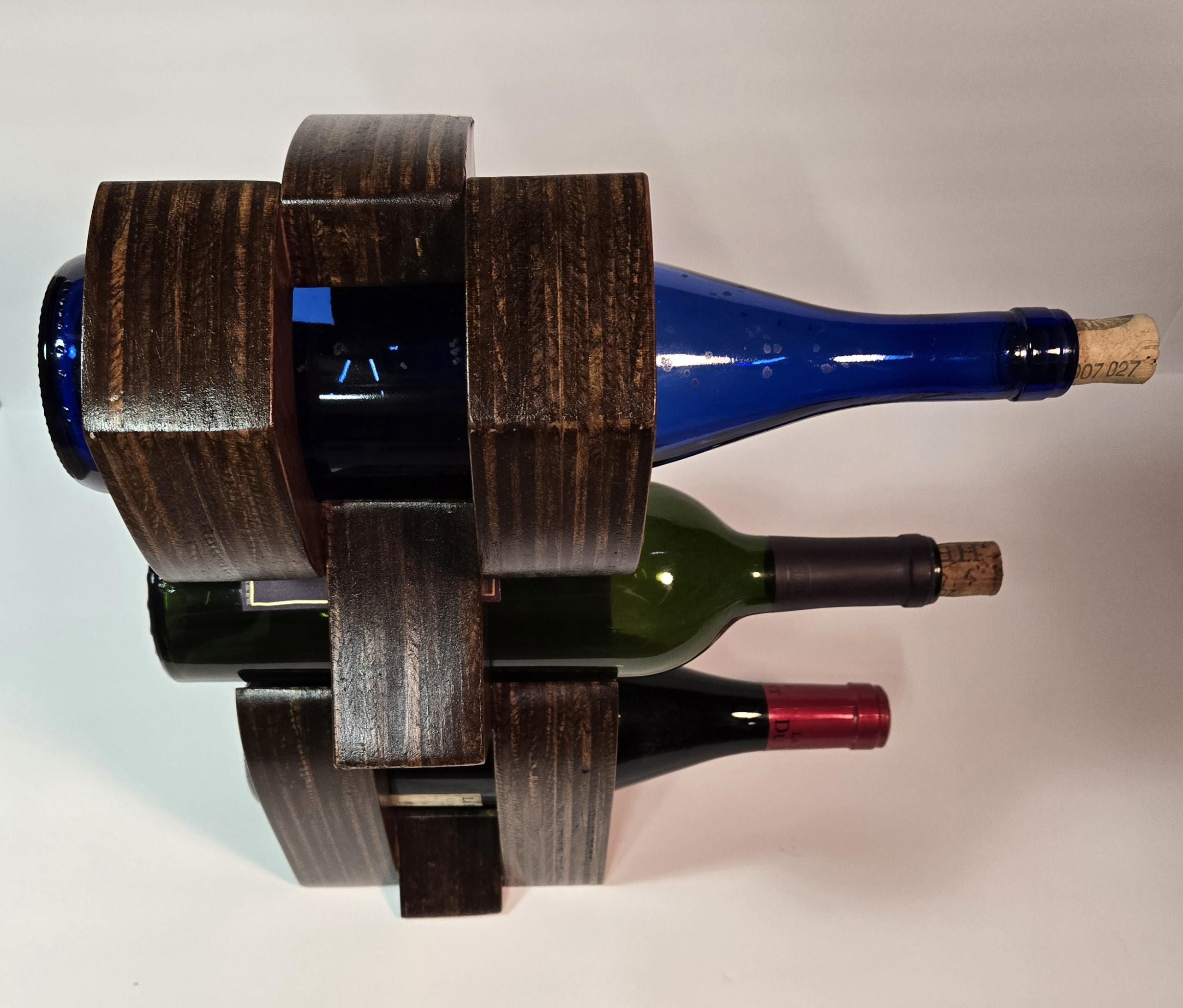 Handcrafted Wooden Wine Rack – Modern Geometric Design | Holds 3 ...