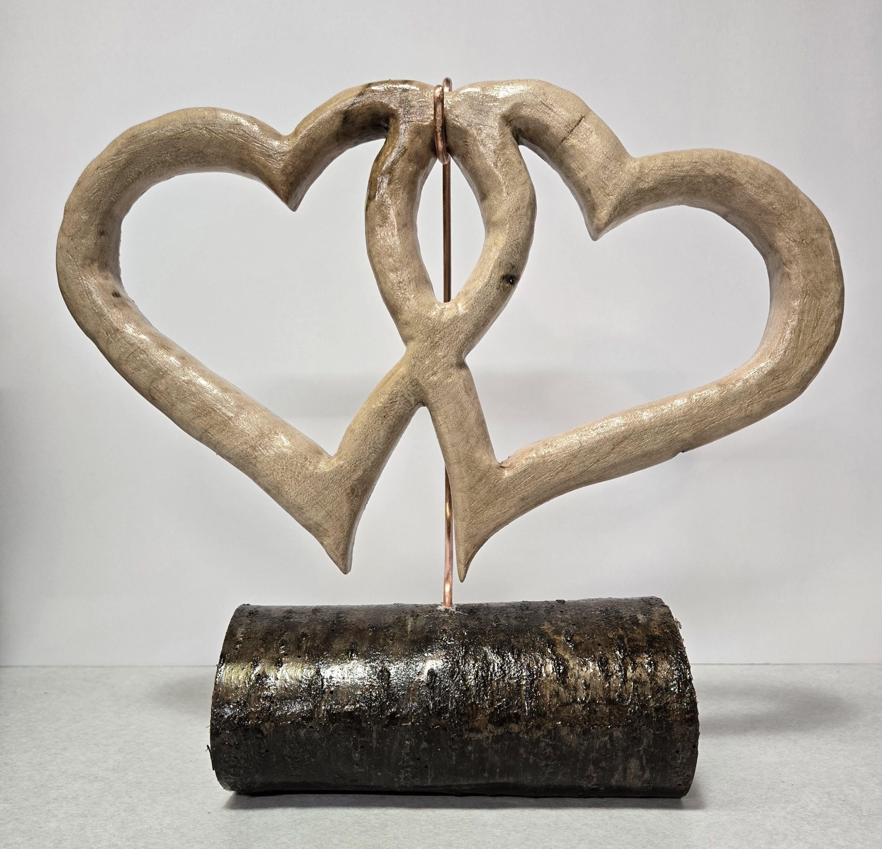 Wooden Double Heart Sculpture