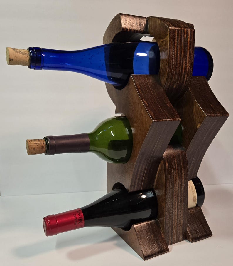 Handcrafted Wooden Wine Rack – Modern Geometric Design | Holds 3 ...