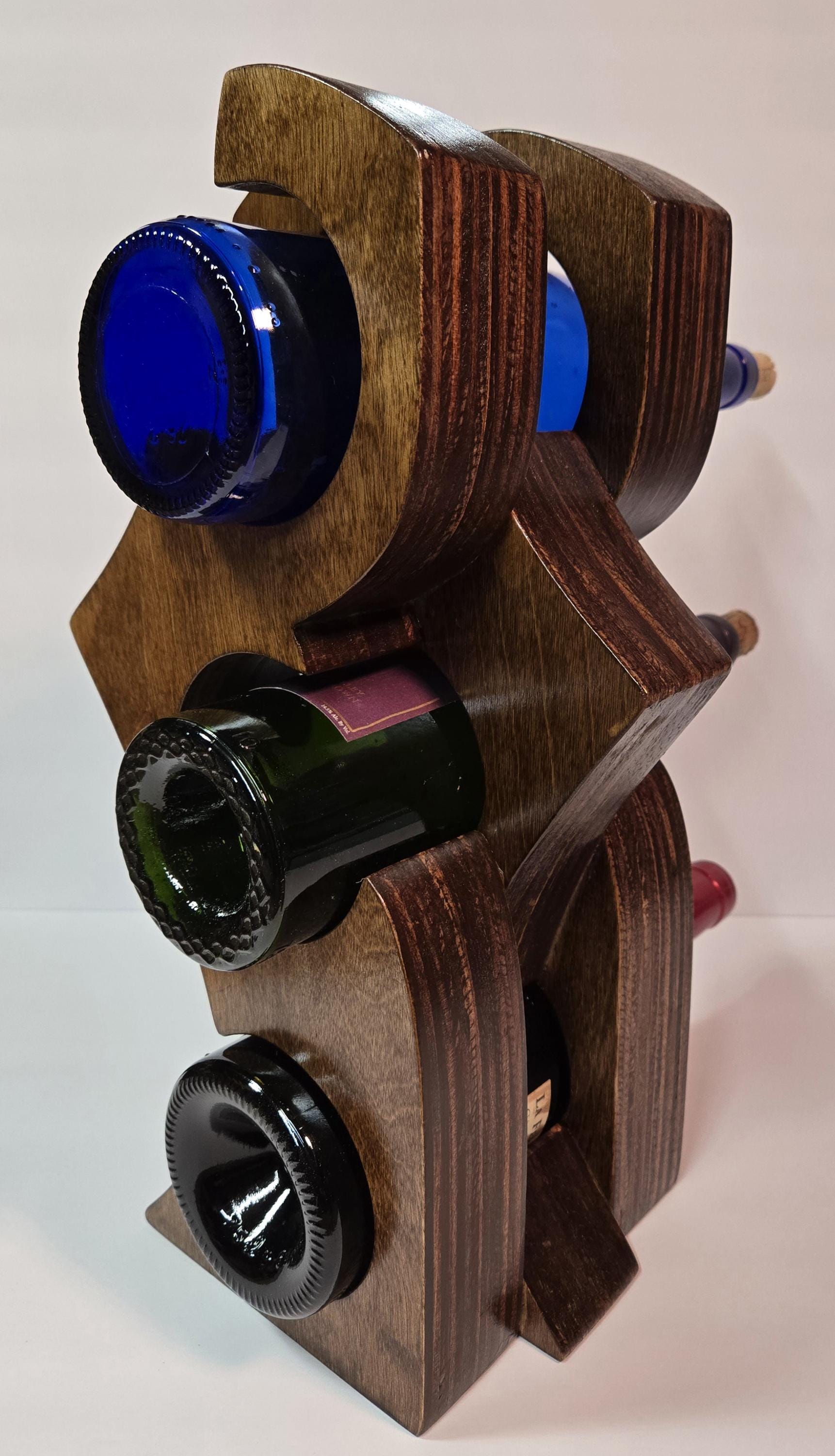 Handcrafted Wooden Wine Rack – Modern Geometric Design | Holds 3 ...