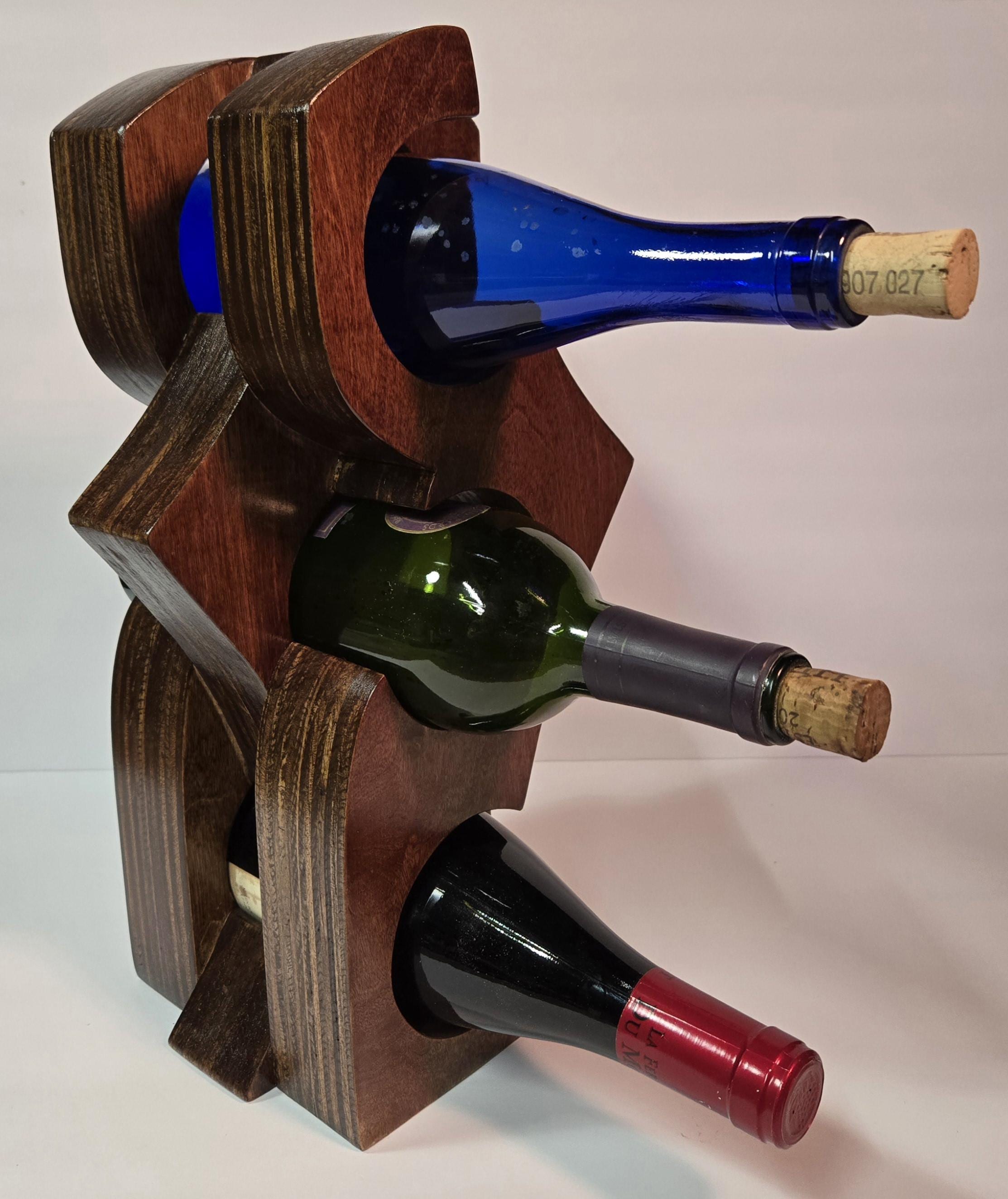 Handcrafted Wooden Wine Rack – Modern Geometric Design | Holds 3 ...