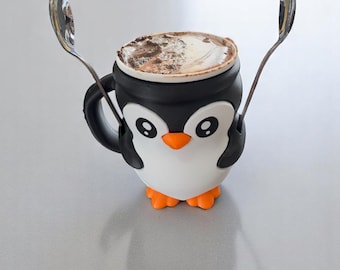 Penguin Pint Ice Cream Holder with Two Spoon Holders and hideaway snack draw