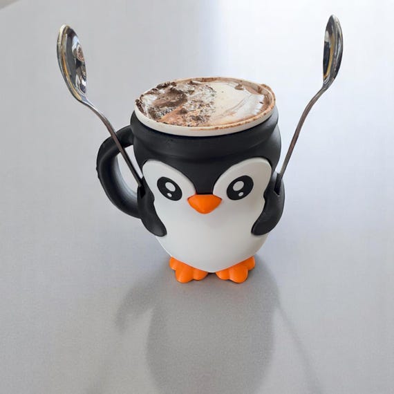 Penguin Pint Ice Cream Holder with Two Spoon Holders and hideaway snack draw
