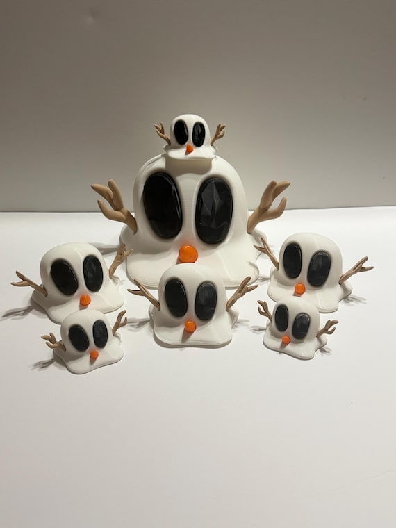 Melted Snow Blob Family / 3D Printed Snowman Set – Jumbo, Large 