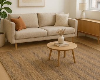 Handwoven Jute Area Rug | Natural Fiber Beige & Brown Woven Carpet | Rustic Boho Farmhouse Decor.
