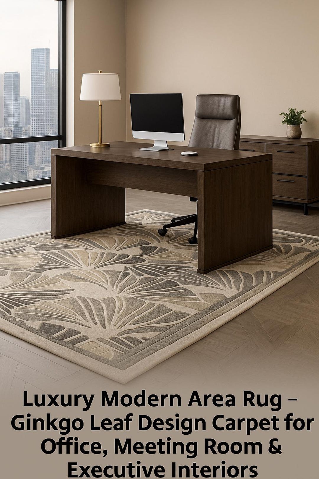 Office Rug Designs Luxury Modern Area Rug – Ginkgo Leaf Design Carpet for Office, Meeting ...