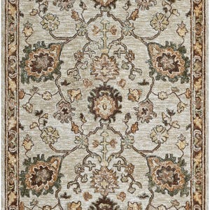 Vintage Floral Area Rug – Earthy Brown, Green & Beige – Handwoven-Style Botanical Carpet for Traditional or Elegant Home Décor