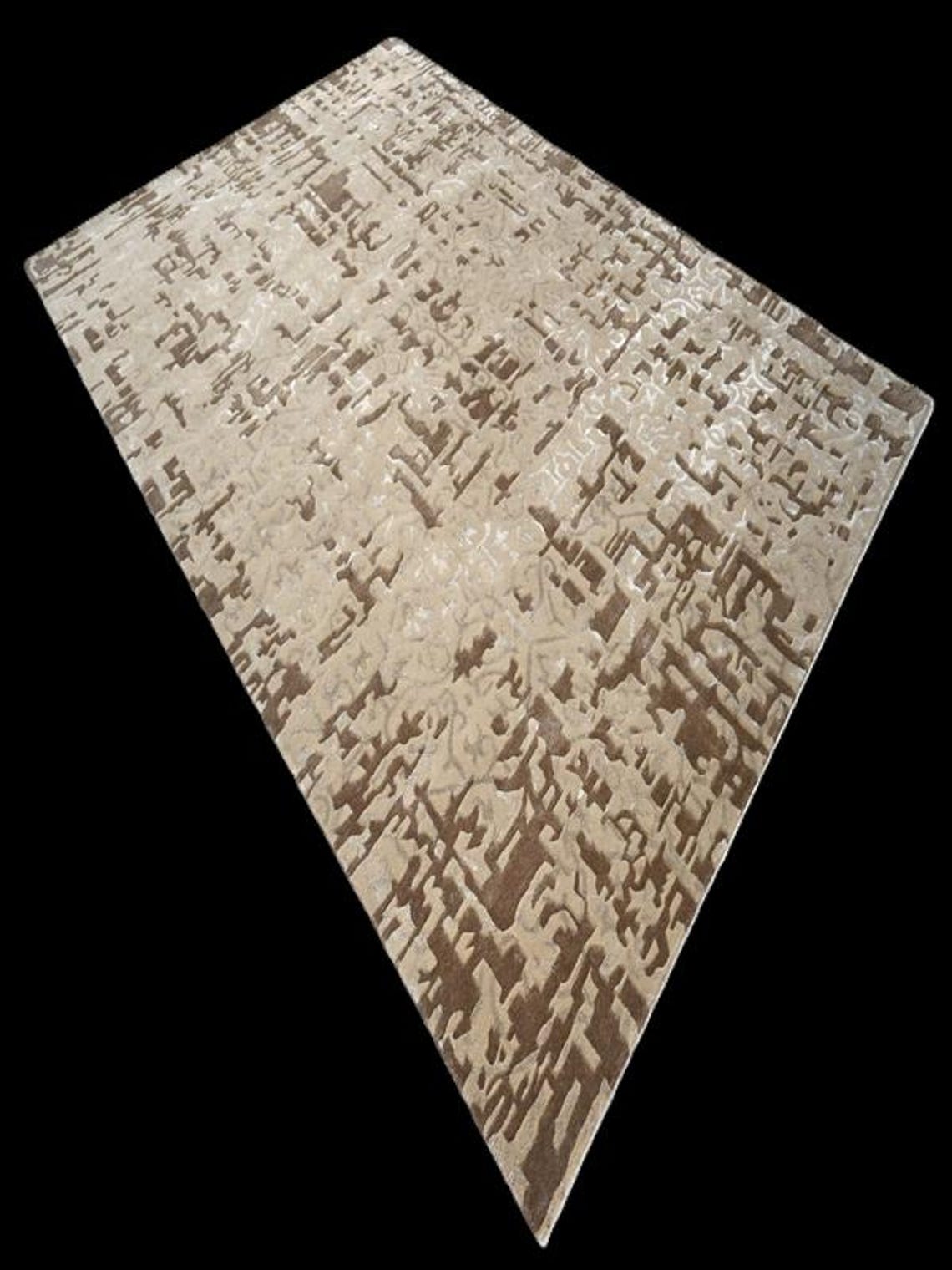 Heavy Texture Area Rug Modern Abstract Textured Area Rug – Beige & Brown Distressed Geometric ...