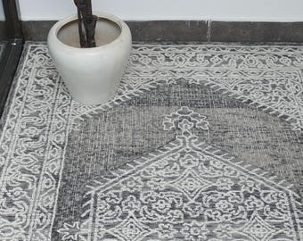 Hand Tufted Wool Oriental Medallion Rug – Grey Living Room Carpet