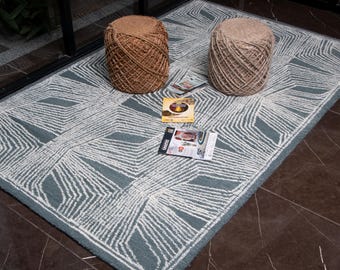 Hand Tufted 100% Wool Area Rug – Contemporary Abstract Carpet for Living Room & Bedroom, 8x10 Ft
