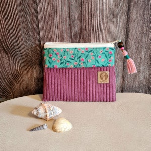Periodentasche aus Cord (Breitcord) mit passendem Baumwollstoff im Boho-Stil / Kosmetiktasche / Kopfhörertasche / Bindenetui / Tampontasche,