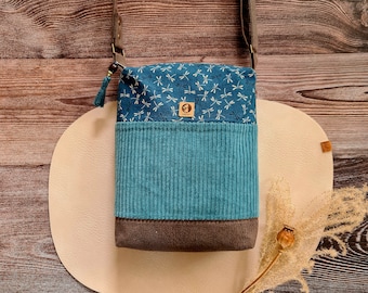 Handbag, women's handbag made of wide-wale corduroy fabric, petrol blue, Art. 02.001