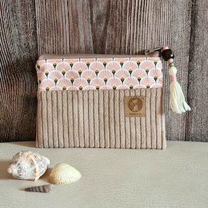 Periodentasche aus Cord (Breitcord) mit passendem Baumwollstoff im Boho-Stil / Kosmetiktasche / Kopfhörertasche / Bindenetui / Tampontasche