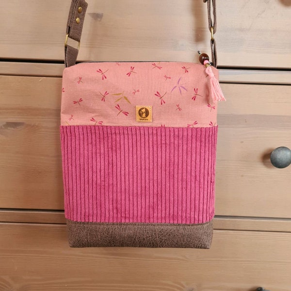 Handtasche, Damenhandtasche aus Breitcord rosa, pink, Umhängetasche aus Stoff