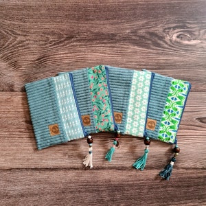 Geldbörse aus Breitcord und Baumwolle im Boho-Stil / Portemonnaie / kleiner Geldbeutel / Münztäschchen, petrol, blau