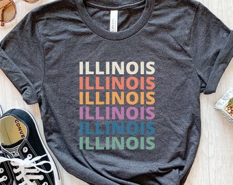 Retro T-shirt van de staat Illinois, kleurrijk T-shirt met gestapelde tekst