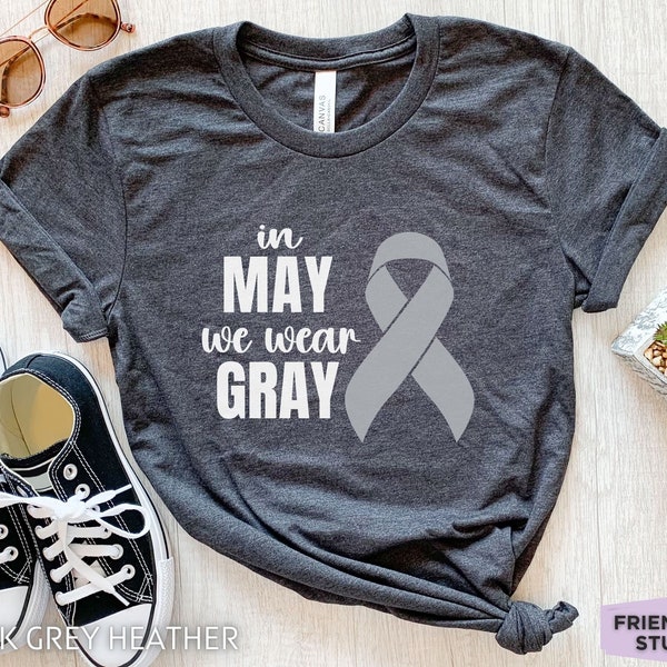 Brain Cancer Shirt, Brain Cancer Awareness Tshirt, Brain Cancer Gifts, Brain Cancer Ribbon T-shirt, Gray Cancer Ribbon, Brain Cancer Support