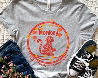 Camiseta del Año del Mono (zodíaco chino), regalo del Año Nuevo Lunar, ropa del horóscopo del mono, camiseta del signo astrológico del mono, camiseta del mono del zodiaco