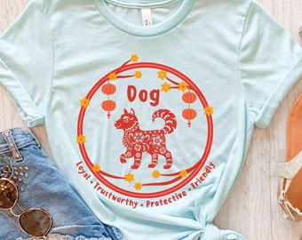 Shirt jaar van de hond, shirt Chinese dierenriem, shirt maannieuwjaar, Chinese kalender, cadeau jaar van de hond, horoscoopshirt, cadeau voor haar