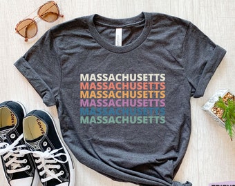 Camiseta de Massachusetts, Camiseta de Massachusetts, Regalos de Massachusetts, Camiseta retro de Massachusetts, Estado de Massachusetts, Regalo para ella, Ropa universitaria