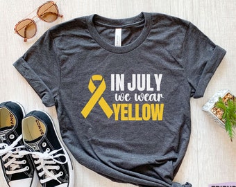 In juli dragen we een geel bewustzijnsshirt, Cancer Support-T-shirt