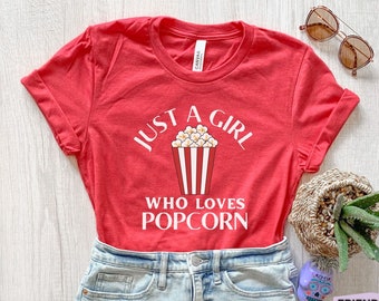 Maglietta Popcorn, Regali Popcorn, Costume Popcorn, Solo una ragazza, Maglietta del film, Maglietta del film, Maglietta per la serata al cinema, Regalo per lei, Cinema