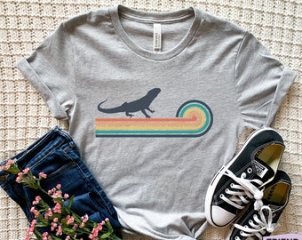 Retro shirt met baardagaam zonsondergang, Pogona Lizard Reptile T-shirt