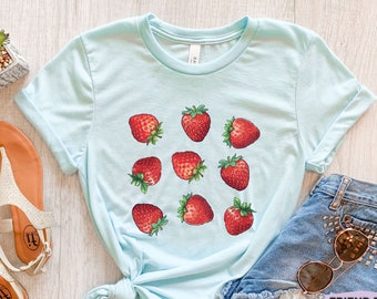 Cute Strawberry Shirt, Strawberry Pattern T Shirt, Strawberry Lover Gifts, Strawberry Print, Strawberry Graphic Tee,Girls Strawberry T-shirt