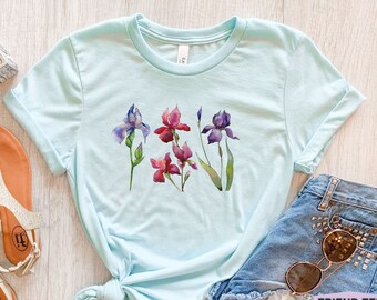 Camiseta de iris, regalos de iris, camiseta de flor de iris, camiseta de planta de iris, camiseta de flores silvestres, camiseta botánica, camiseta de flores para niñas, iris alto y barbudo